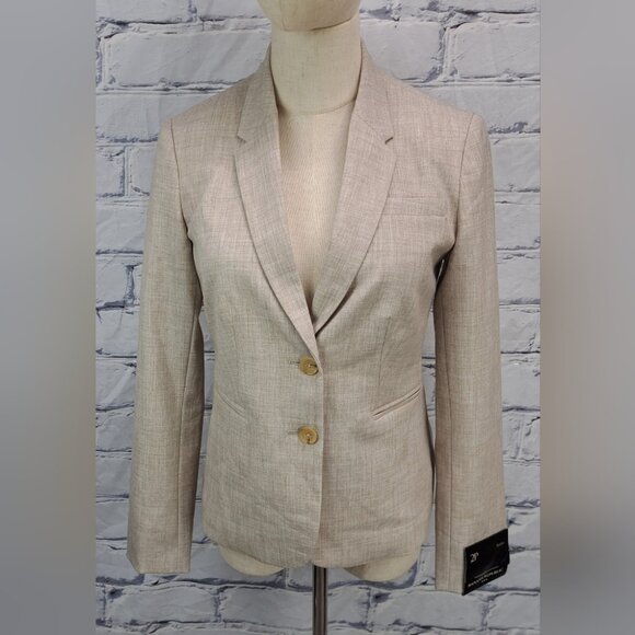 Banana Republic Petite Women's Blazer Jacket Beige Flax Working Cuffs Size 2P - Picture 1 of 16